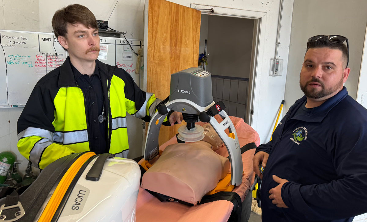 Our team practices with the Lucas mechanical CPR device